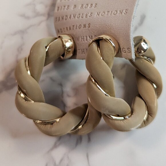 Anthropologie Faux-Leather Twist Hoop Earrings - Picture 3 of 6